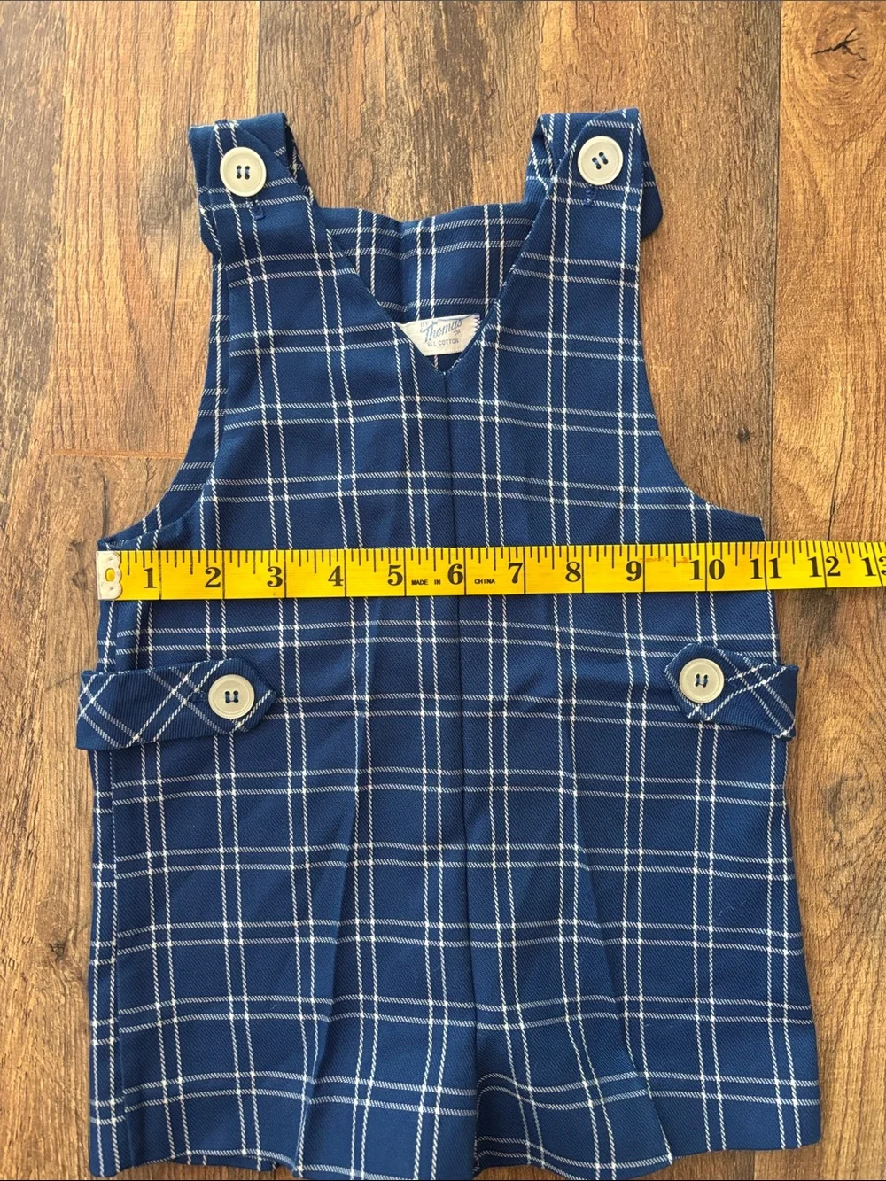 Thomas Vintage Blue Plaid Boys One Piece Shorts Overalls
